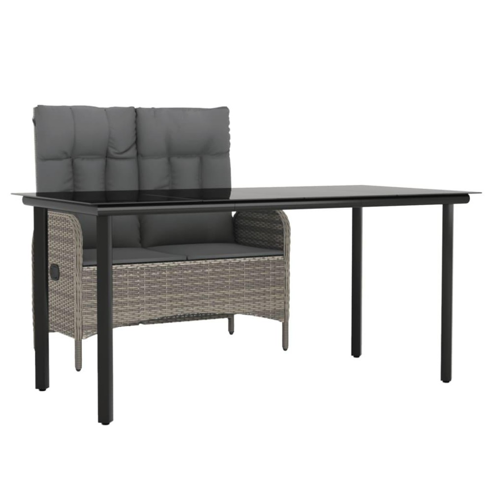 vidaXL 2 Piece Patio Dining Set with Cushions Gray Poly Rattan