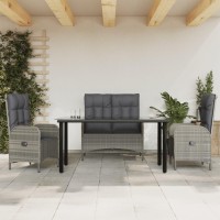 vidaXL 4 Piece Patio Dining Set with Cushions Gray Poly Rattan