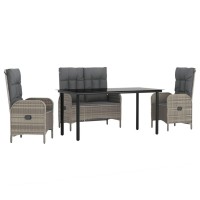 vidaXL 4 Piece Patio Dining Set with Cushions Gray Poly Rattan