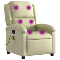 vidaXL Massage Recliner Chair Cream Real Leather