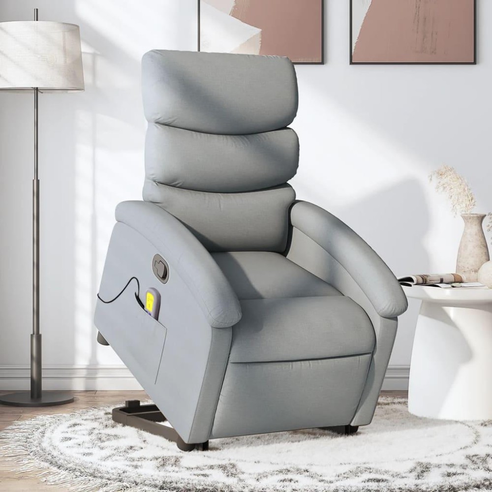 vidaXL Stand up Massage Recliner Chair Light Gray Fabric