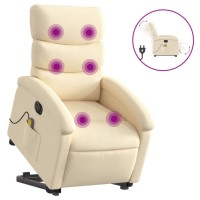 Vidaxl Electric Stand Up Massage Recliner Chair Cream Fabric