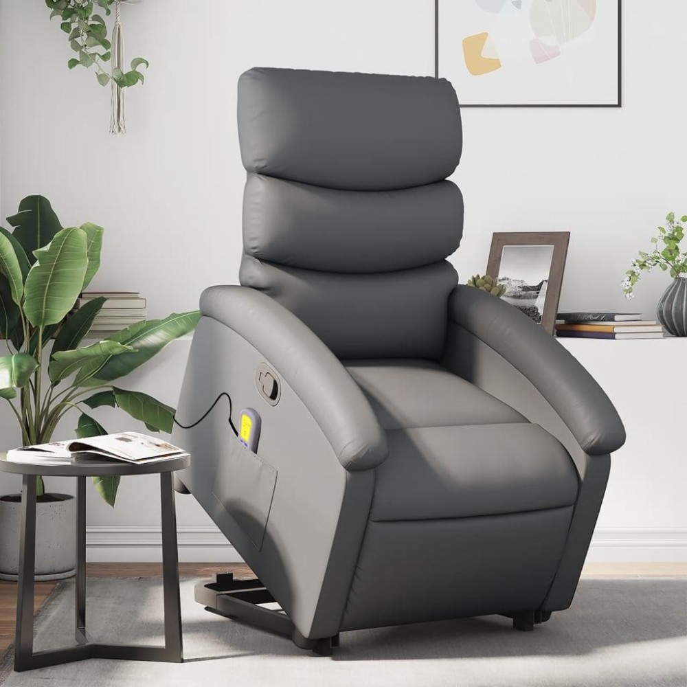 Vidaxl Stand Up Massage Recliner Chair Gray Faux Leather