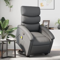 Vidaxl Stand Up Massage Recliner Chair Gray Faux Leather