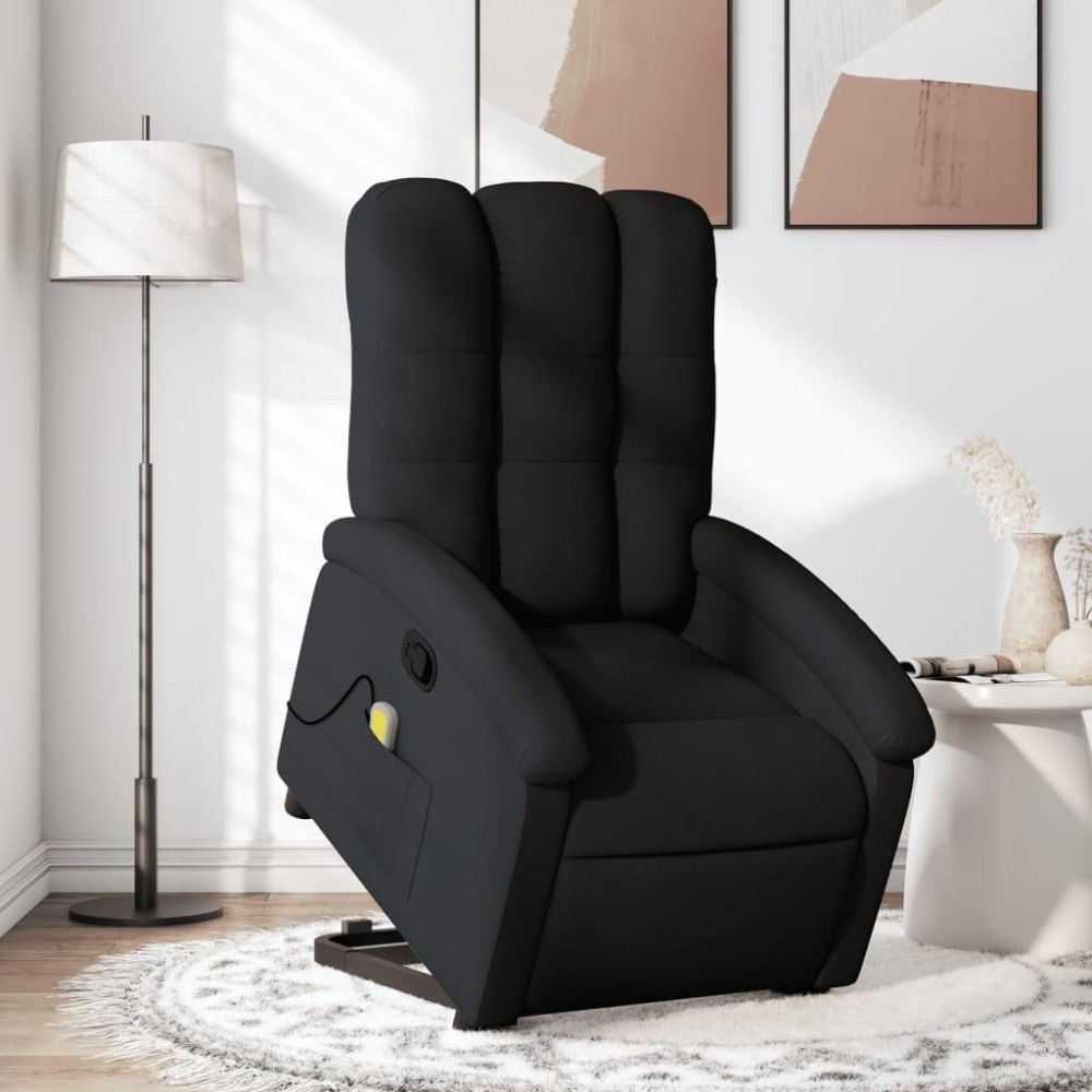 Vidaxl Stand Up Massage Recliner Chair Black Fabric