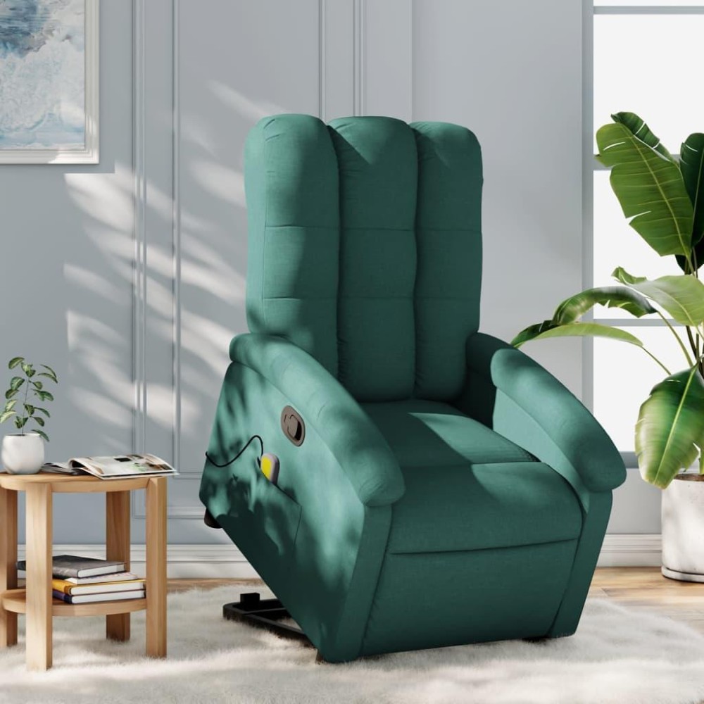 vidaXL Stand up Massage Recliner Chair Dark Green Fabric