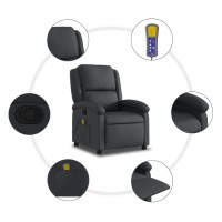 vidaXL Massage Recliner Chair Black Real Leather