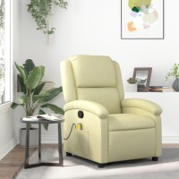 vidaXL Massage Recliner Chair Cream Real Leather