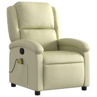 vidaXL Massage Recliner Chair Cream Real Leather