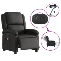 vidaXL Electric Massage Recliner Chair Black Real Leather