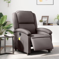 vidaXL Electric Massage Recliner Chair Dark Brown Real Leather