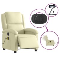 vidaXL Electric Massage Recliner Chair Cream Real Leather