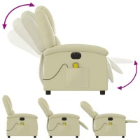 vidaXL Electric Massage Recliner Chair Cream Real Leather