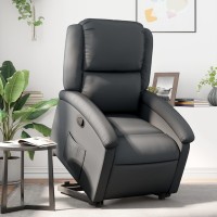 vidaXL Stand up Recliner Chair Black Real Leather