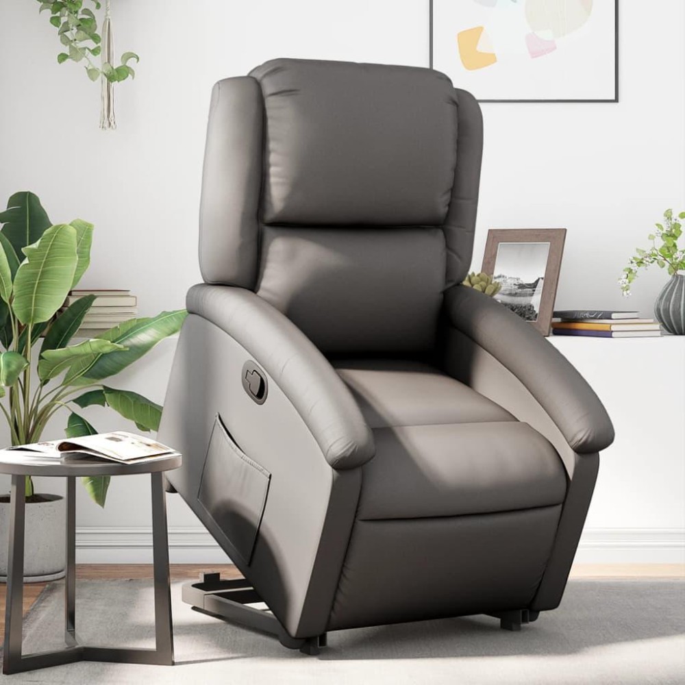 vidaXL Stand up Recliner Chair Gray Real Leather