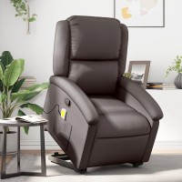 Vidaxl Stand Up Massage Recliner Chair Dark Brown Real Leather
