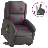 vidaXL Stand up Massage Recliner Chair Gray Real Leather