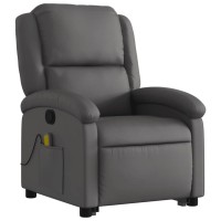 vidaXL Stand up Massage Recliner Chair Gray Real Leather