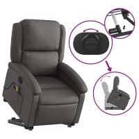 vidaXL Stand up Massage Recliner Chair Gray Real Leather