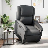 vidaXL Electric Stand up Recliner Chair Black Real Leather