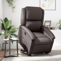 vidaXL Electric Stand up Recliner Chair Dark Brown Real Leather