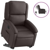 vidaXL Electric Stand up Recliner Chair Dark Brown Real Leather