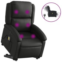 vidaXL Electric Stand up Massage Recliner Chair Black Real Leather