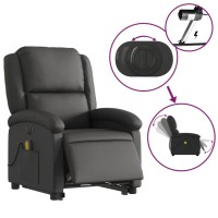 vidaXL Electric Stand up Massage Recliner Chair Black Real Leather