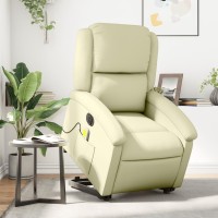 vidaXL Electric Stand up Massage Recliner Chair Cream Real Leather