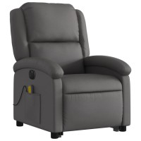 vidaXL Electric Stand up Massage Recliner Chair Gray Real Leather