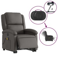 vidaXL Electric Stand up Massage Recliner Chair Gray Real Leather