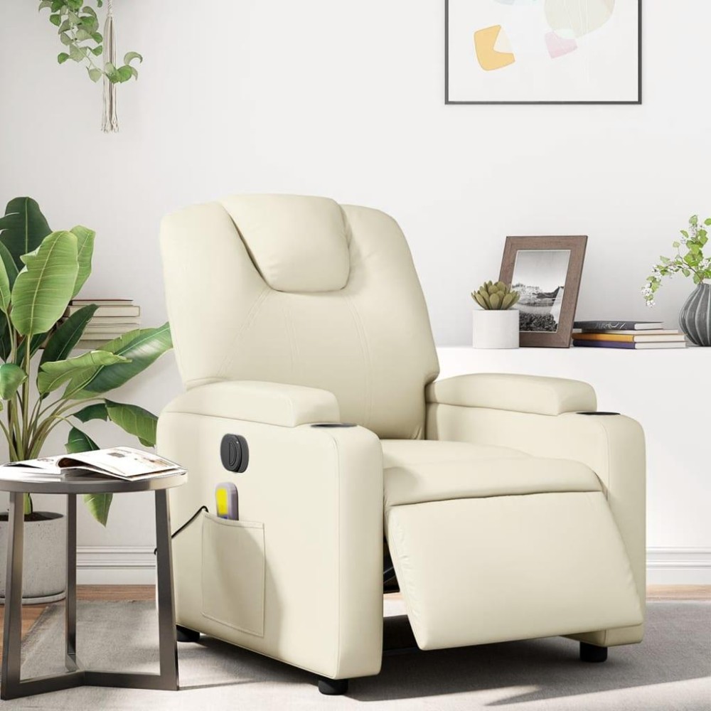 vidaXL Electric Massage Recliner Chair Cream Faux Leather