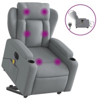 vidaXL Electric Stand up Massage Recliner Chair Light Gray Fabric