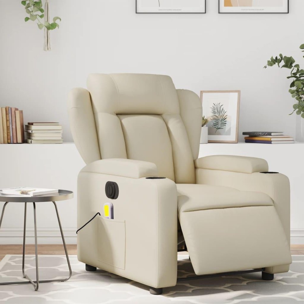 vidaXL Electric Massage Recliner Chair Cream Faux Leather