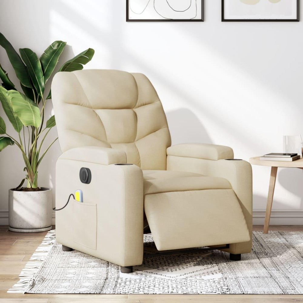 Vidaxl Electric Massage Recliner Chair Cream Fabric