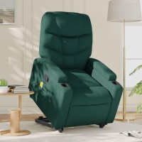 vidaXL Stand up Massage Recliner Chair Dark Green Fabric