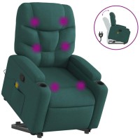 vidaXL Stand up Massage Recliner Chair Dark Green Fabric