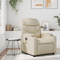 vidaXL Massage Recliner Chair Cream Faux Leather