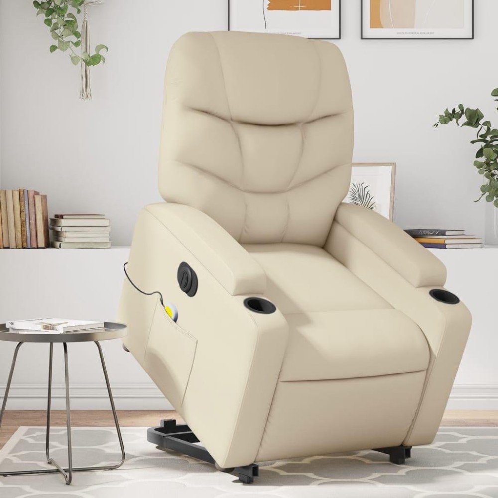 vidaXL Electric Stand up Massage Recliner Chair Cream Faux Leather