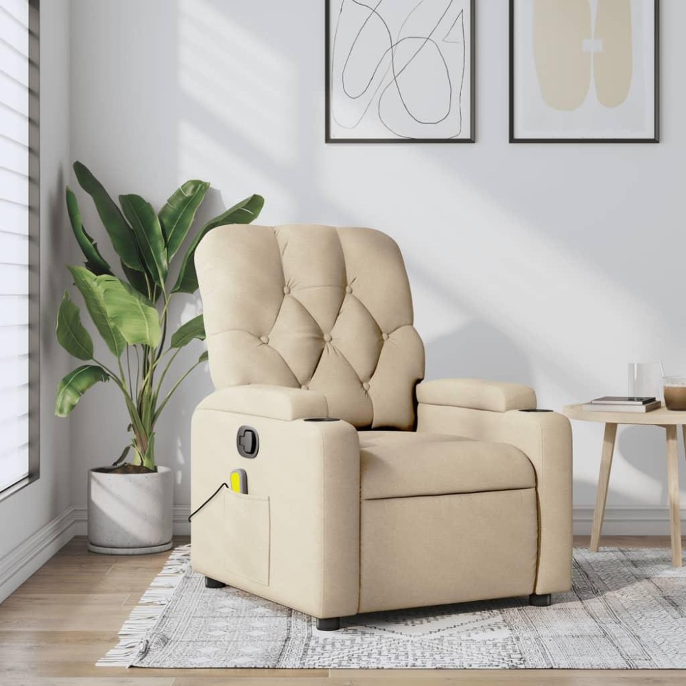 vidaXL Massage Recliner Chair Cream Fabric