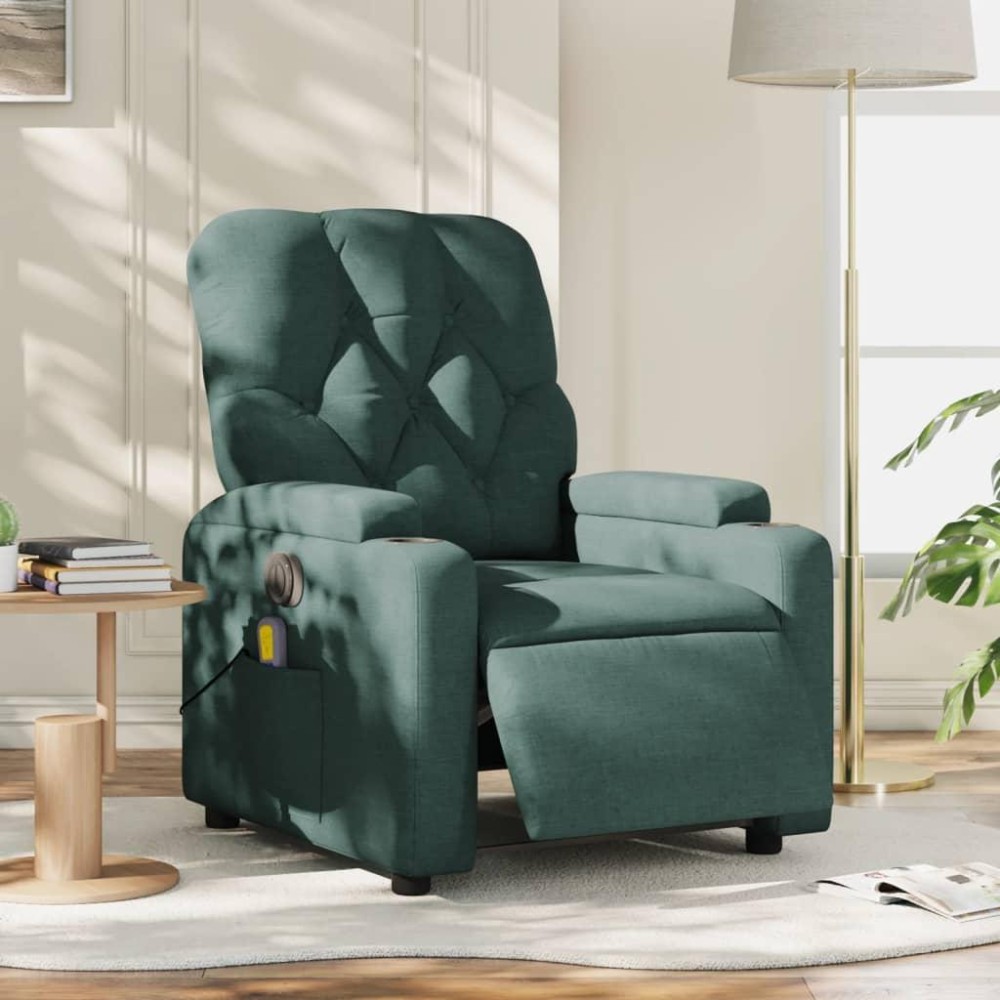 vidaXL Electric Massage Recliner Chair Dark Green Fabric