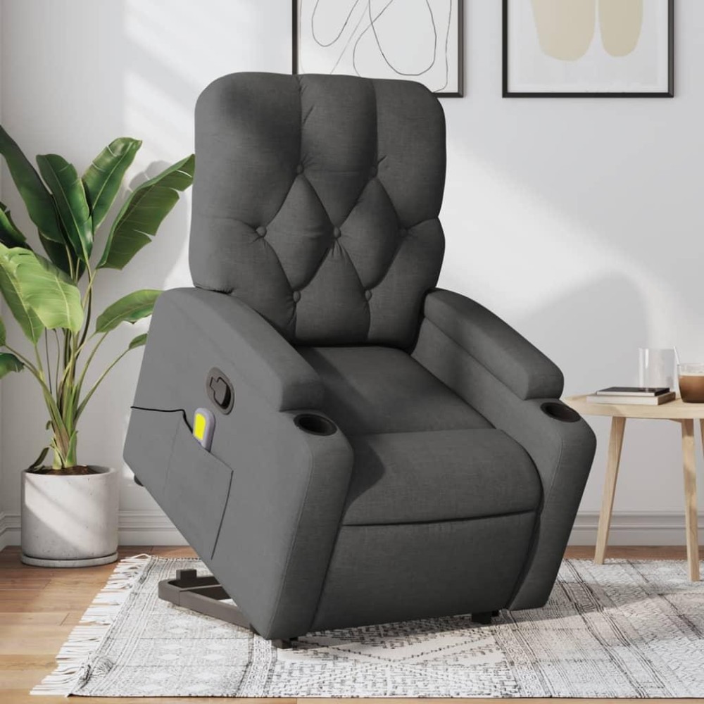 vidaXL Stand up Massage Recliner Chair Dark Gray Fabric