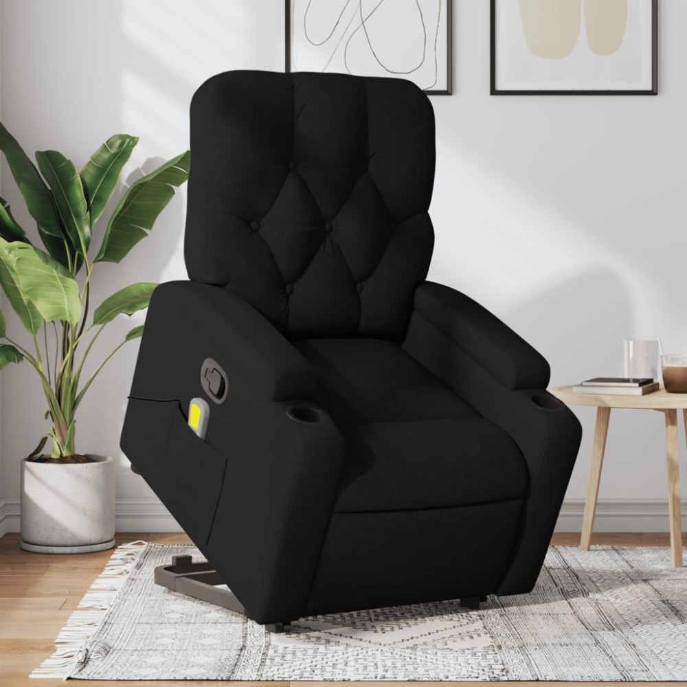 Vidaxl Stand Up Massage Recliner Chair Black Fabric