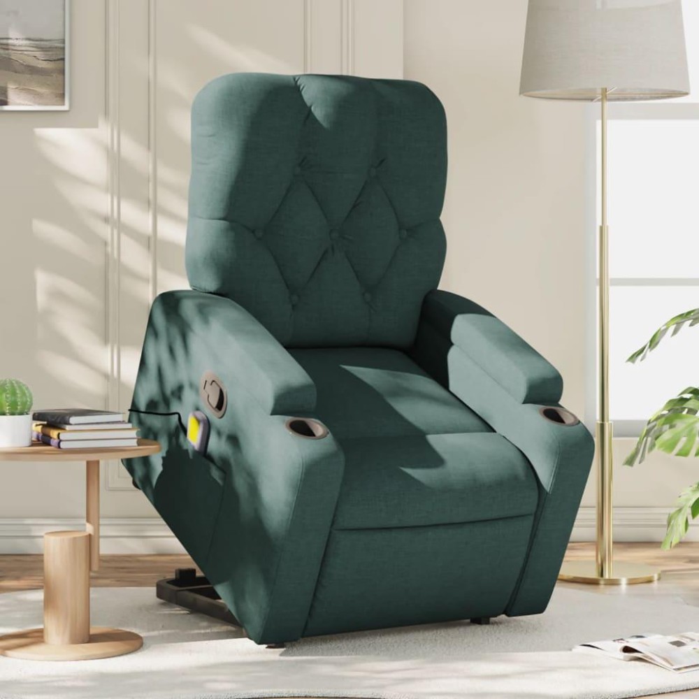 vidaXL Stand up Massage Recliner Chair Dark Green Fabric