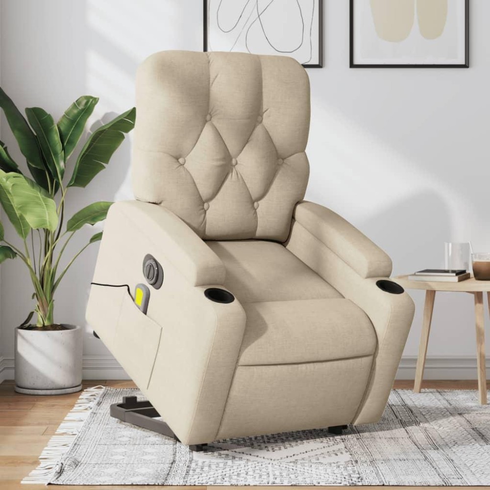 vidaXL Electric Stand up Massage Recliner Chair Cream Fabric