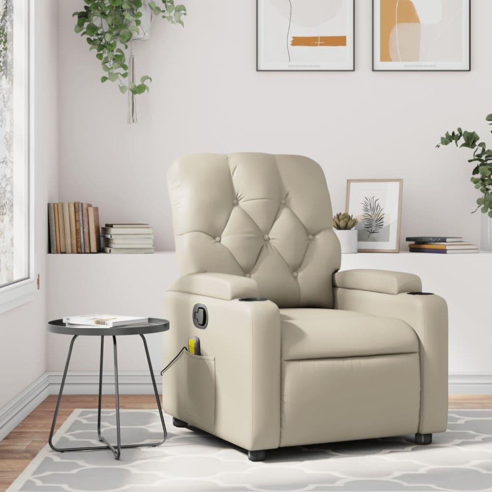 vidaXL Massage Recliner Chair Cream Faux Leather