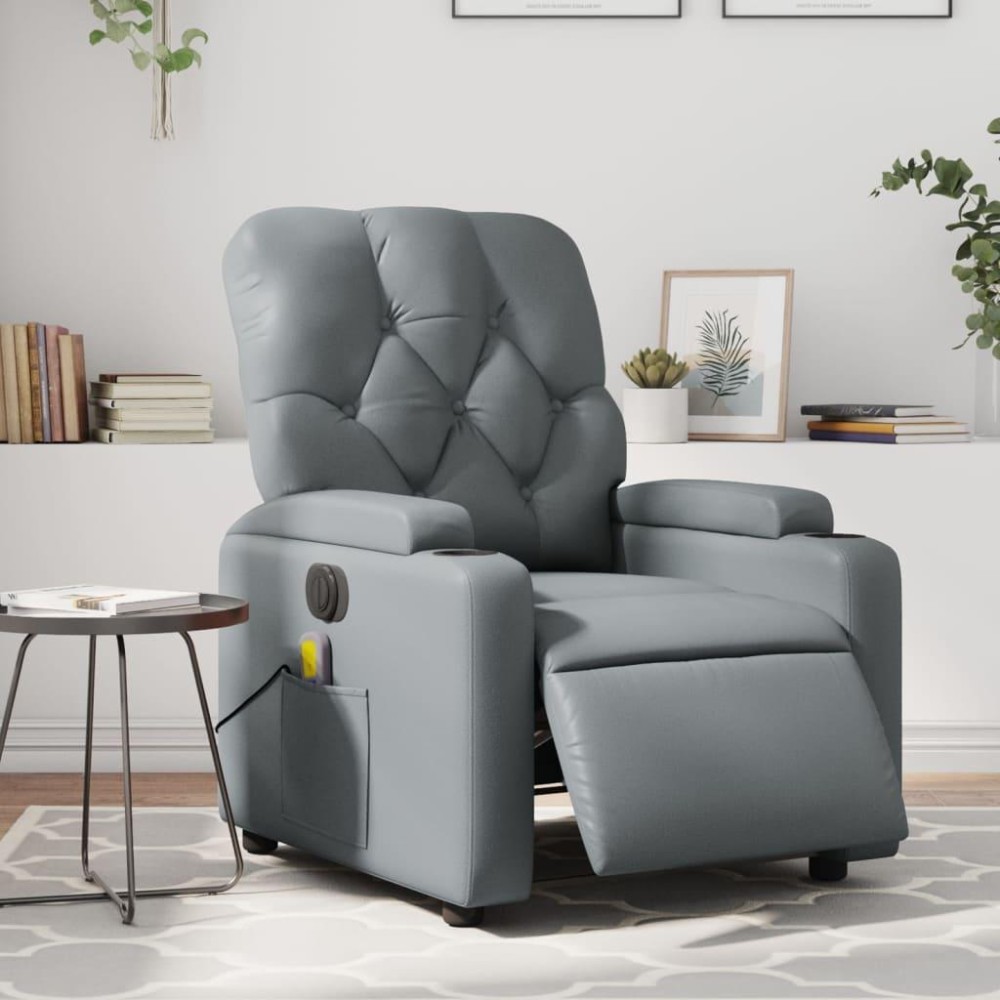 vidaXL Electric Massage Recliner Chair Gray Faux Leather