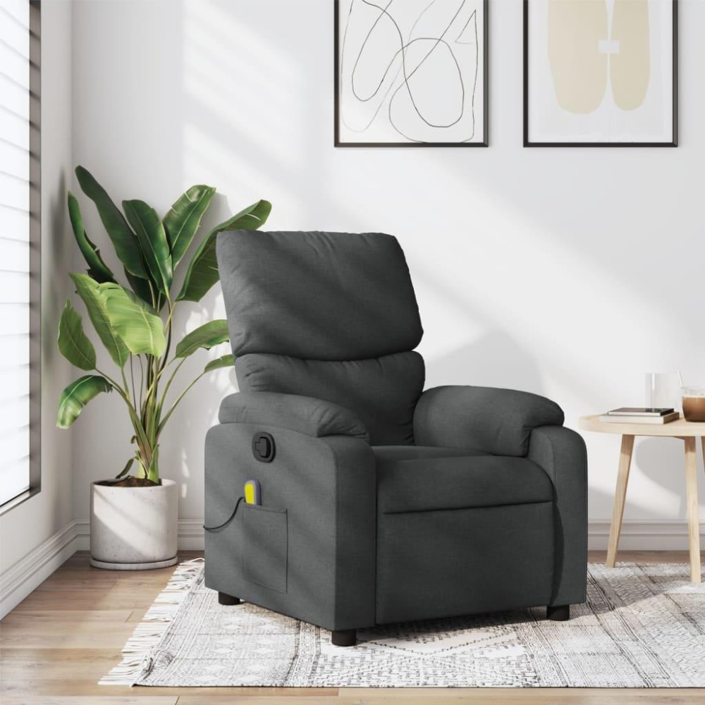 vidaXL Massage Recliner Chair Dark Gray Fabric