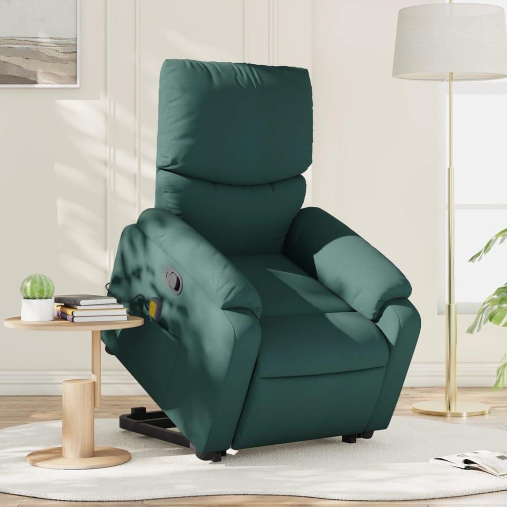 vidaXL Stand up Massage Recliner Chair Dark Green Fabric