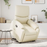 Vidaxl Stand Up Massage Recliner Chair Cream Faux Leather